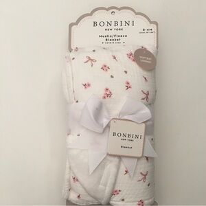 Baby Blanket Muslin Cotton Pink Floral and Bows Soft Lining NEW | Bonbini
